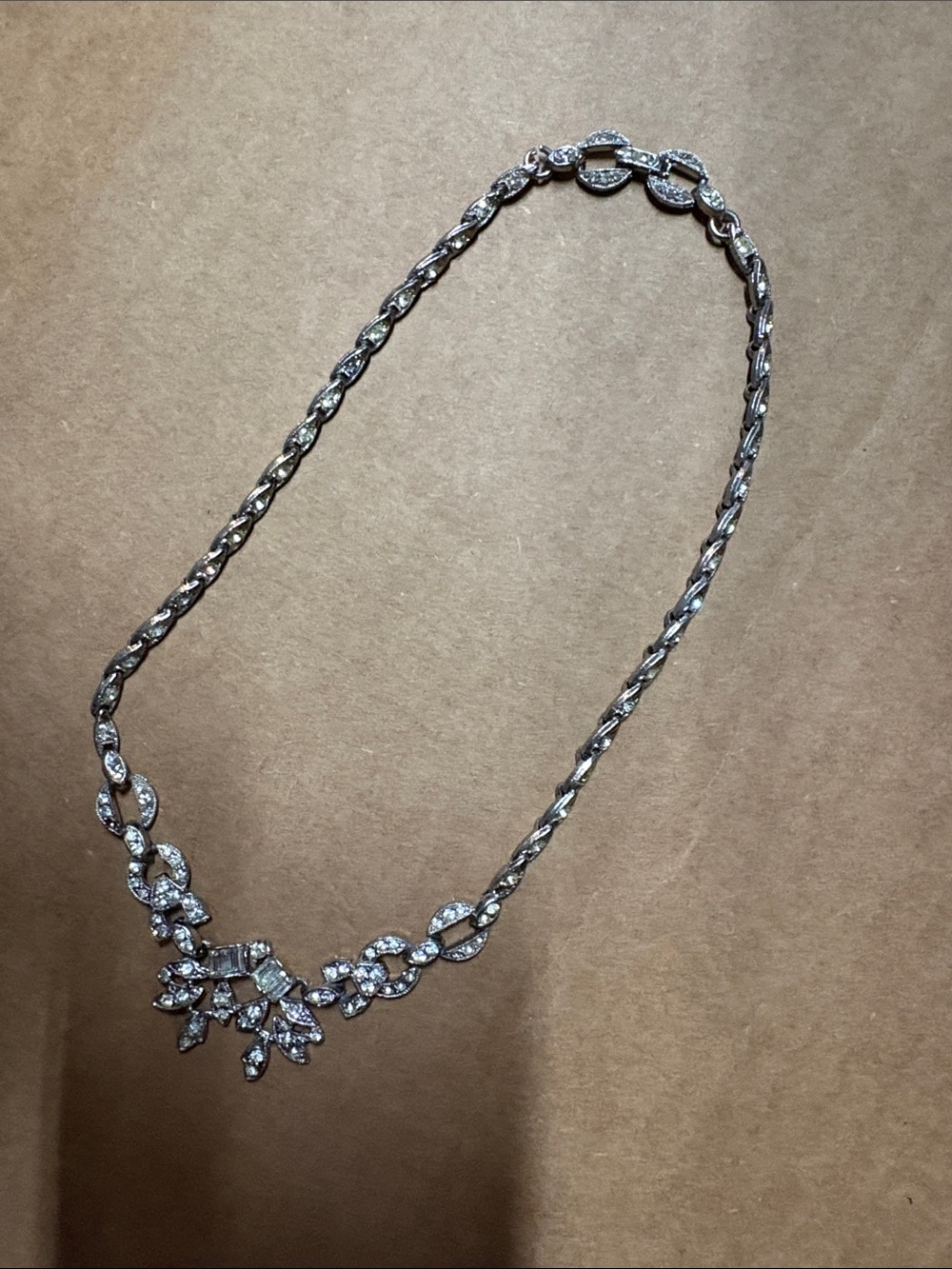 Vintage Art Deco Silver Crystal Statement Necklace - Elegant Sparkling Pendant